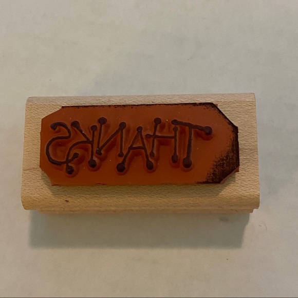 “THANKS“ Rubber Stamp Mounted Wood Block 1 x 2“ - Picture 2 of 2
